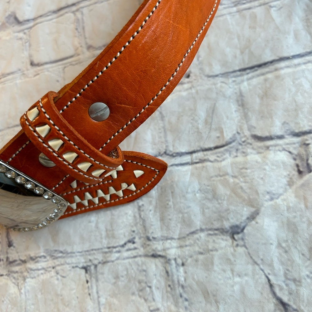 Brown and White Patterned Men's Belt - Picture 10 of 15